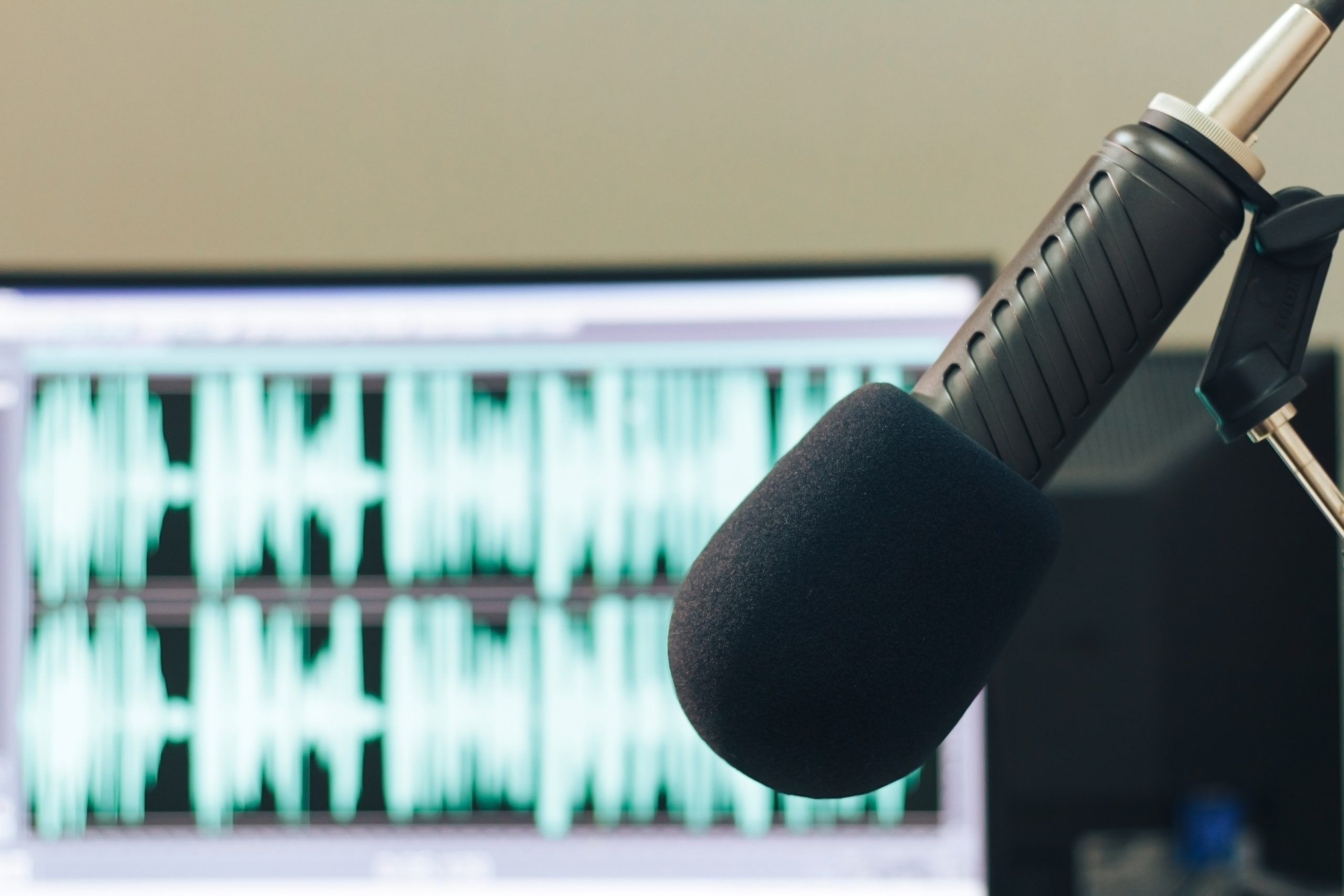 Studio microphone of a radio host close up